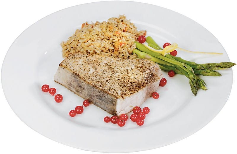 Cooked Marlin with Rice and Asparagus on a Plate Food Picture