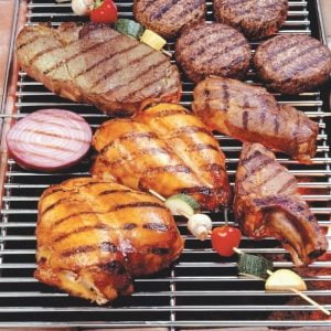 Freshly Grilled Assorted Meats and Vegetables Food Picture