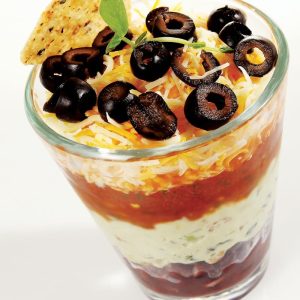 Mexican Five Layer Dip in Tall Glass Food Picture