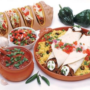 Mexican Dinner Assortment on White Background Food Picture