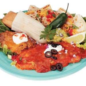 Mexican Dinner on Teal Plate Food Picture