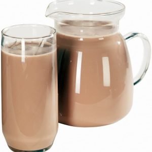 Chocolate Milk in Pitcher and Glass on White Background Food Picture