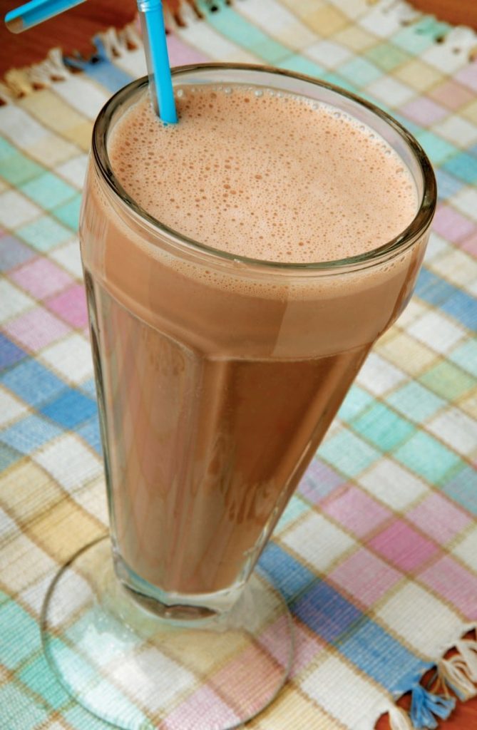 Chocolate MilkShake in Clear Glass with Blue Straw Food Picture