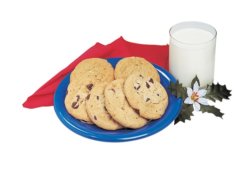 Milk and Cookies with Garnish on White Background Food Picture