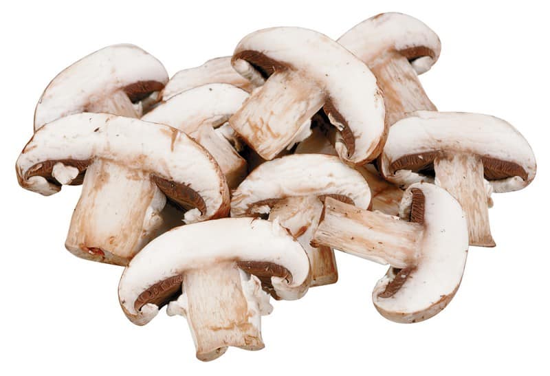 Sliced baby bella mushrooms on a white background Food Picture