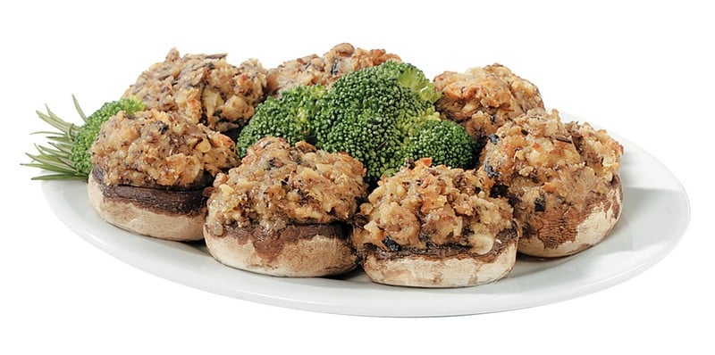 Stuffed mushrooms with broccoli on white plate Food Picture