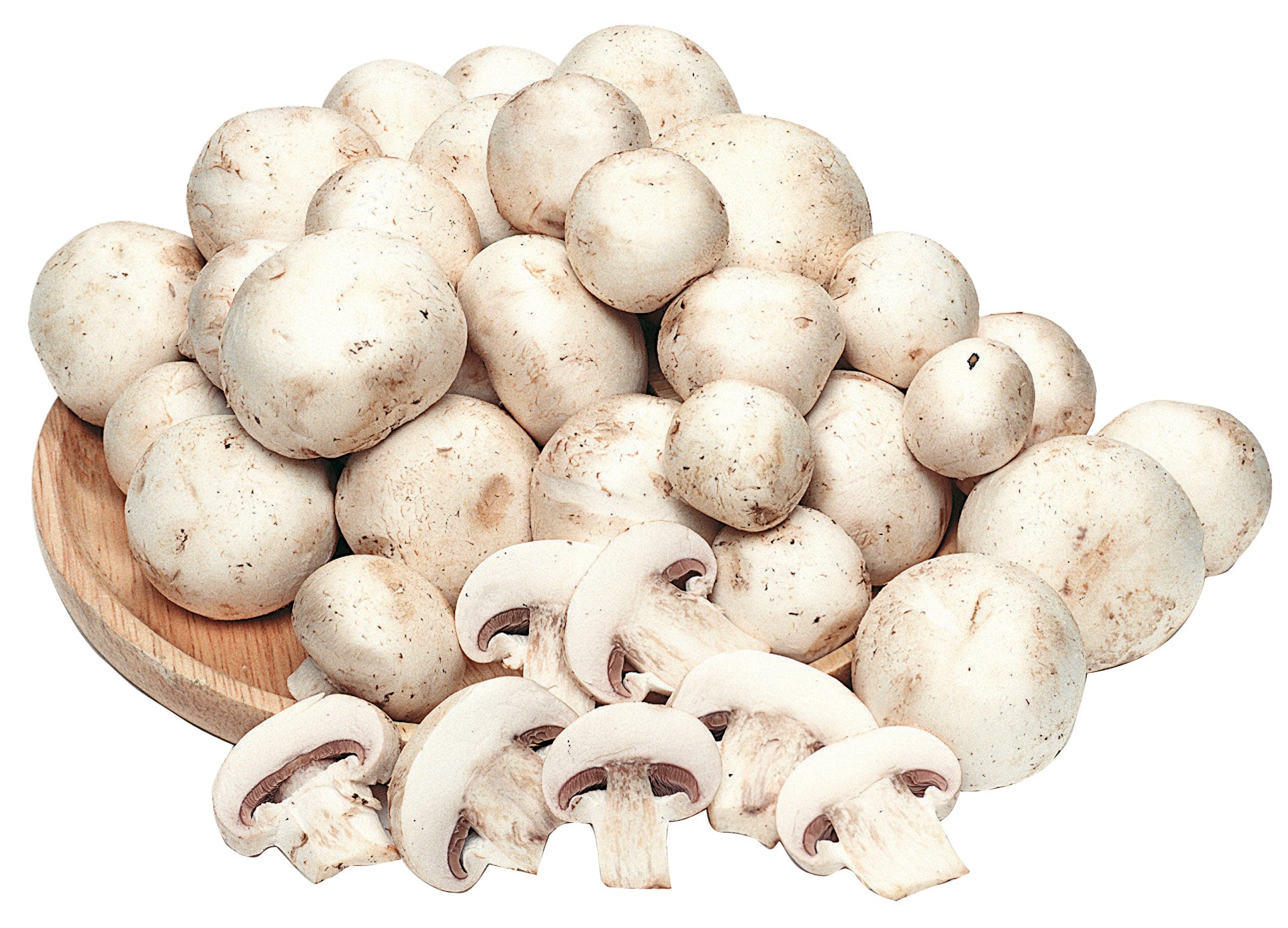 White mushrooms whole and sliced on wooden board Food Picture