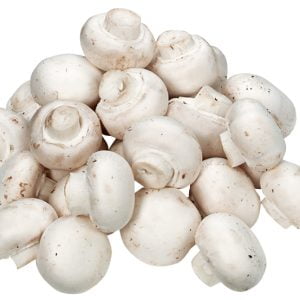 White mushrooms with no stems on white background Food Picture