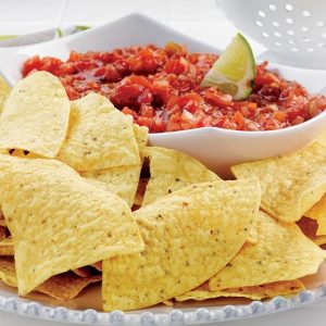 Nacho with Salsa on White Dish Food Picture