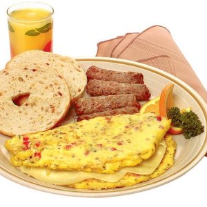 Omelette, Bagel and Sausage Breakfast Food Picture