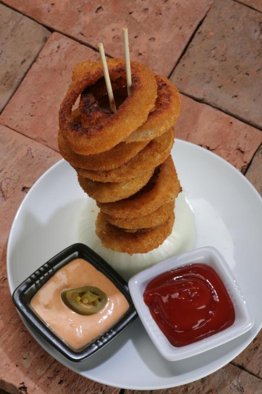 Onion Ring Tower on a Plate Food Picture