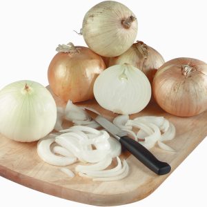 Vidalia Onions on a Wooden Board with a Knife Food Picture