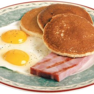 Pancake Eggs and Ham on a Plate Food Picture