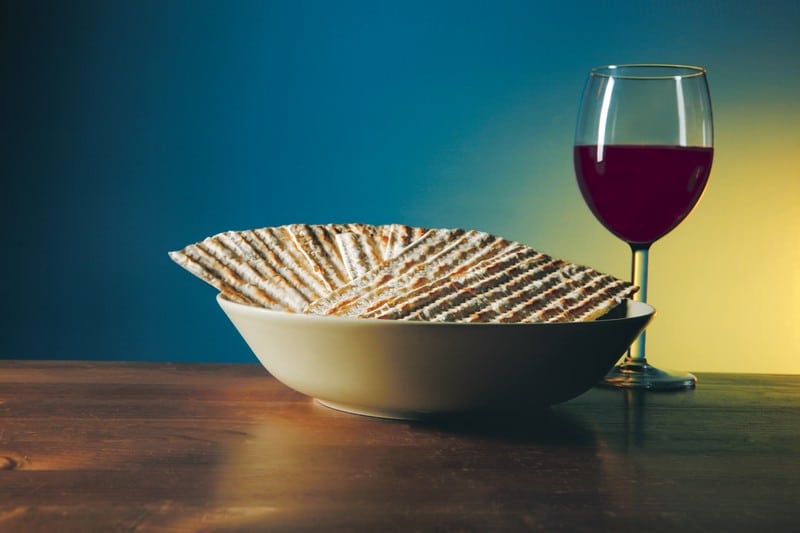 Passover Dinner in Bowl with Glass of Wine Food Picture