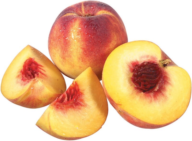 Two Loose Peaches One Cut Food Picture