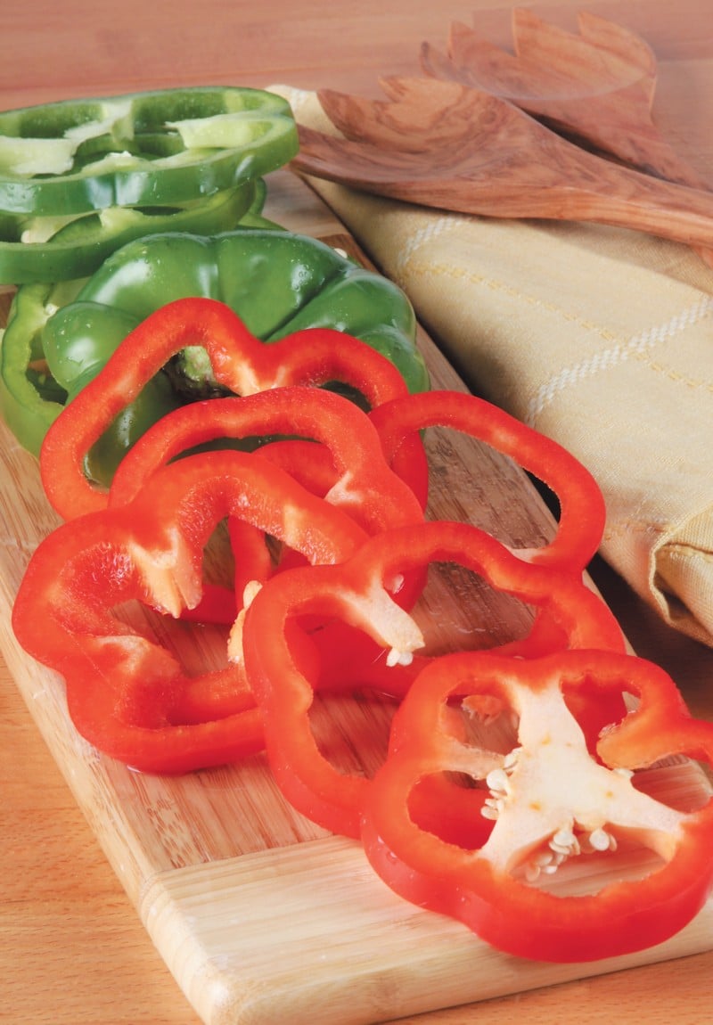 Sliced Red and Green Peppers on Board Food Picture