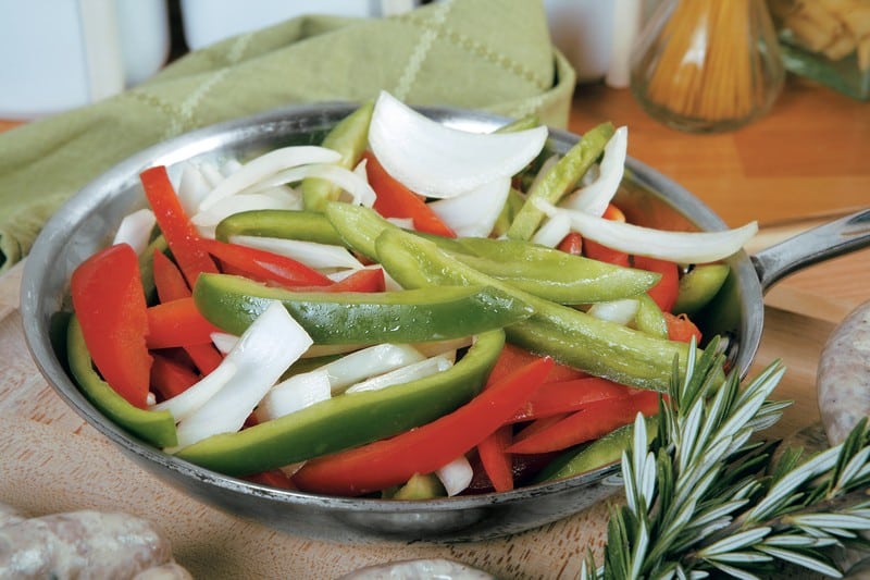 Sliced Peppers and Onions in Pan Food Picture