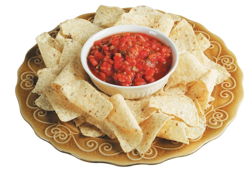 Tortilla Chips on Plate with Pico De Gallo in Bowl Food Picture