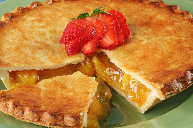 Peach Pie with Strawberries on Top Food Picture