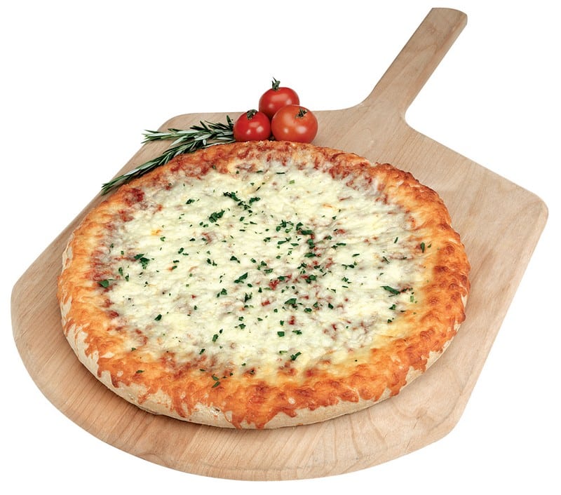 Cheese Pizza with Garnish on Wooden Board Food Picture
