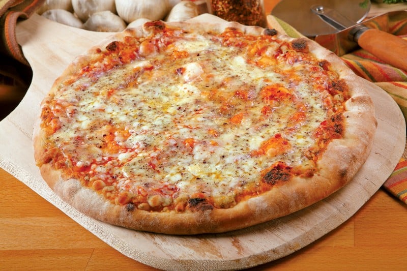 Cheese Pizza on Wooden Surface Food Picture