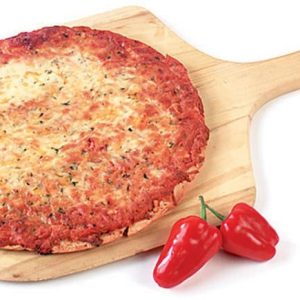 Cheese Pizza on Wooden Board with Red Pepper Garnish Food Picture