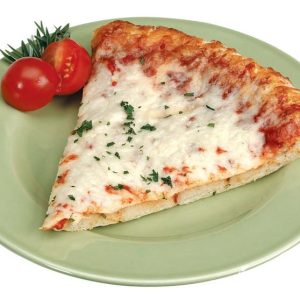 Slice of Cheese Pizza with Garnish on Green Plate Food Picture