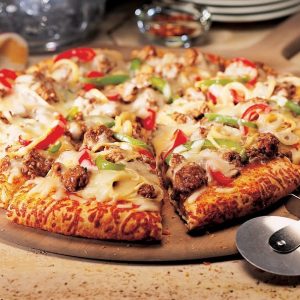 Peppers, Onions, Steak, and Cheese Pizza Food Picture