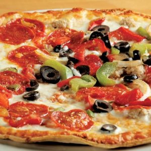 Deluxe Pizza on White Plate Food Picture