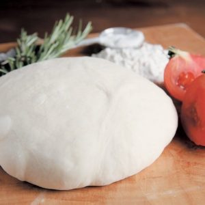 Pizza Dough Ball with Toppings on Wooden Board Food Picture