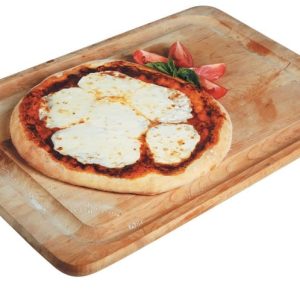 Fresh Mozzarella Pizza on Wooden Surface with Garnish Food Picture