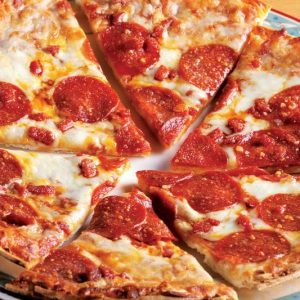 Pepperoni Pizza Sliced on Decorative Plate Food Picture