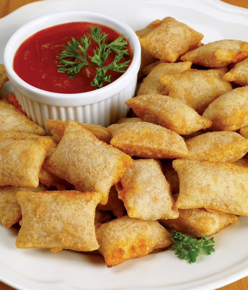 Pizza Poppers with Garnish and Dipping Sauce Food Picture