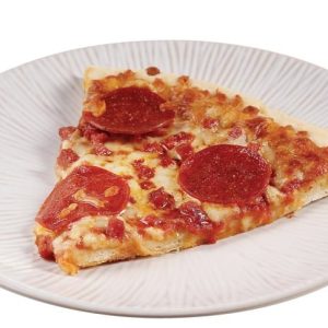Slice of Pepperoni Pizza on White Ridged Plate Food Picture