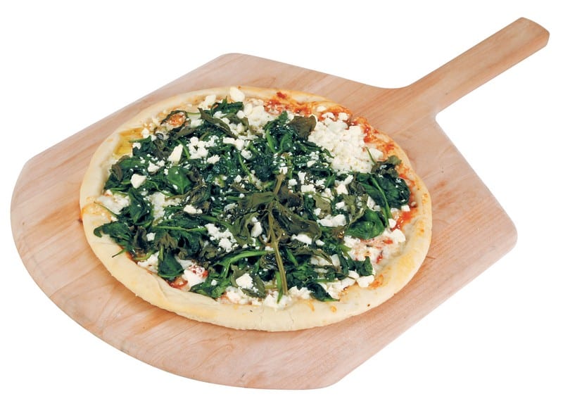 Spinach Pizza on Wooden Board Food Picture