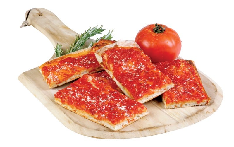 Pizza Strips with Garnish on Wooden Pizza Board Food Picture