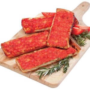 Pizza Strips with Garnish on Wooden Board Food Picture