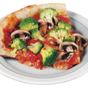 Slice of Veggie Pizza on White and Gray Plate Food Picture