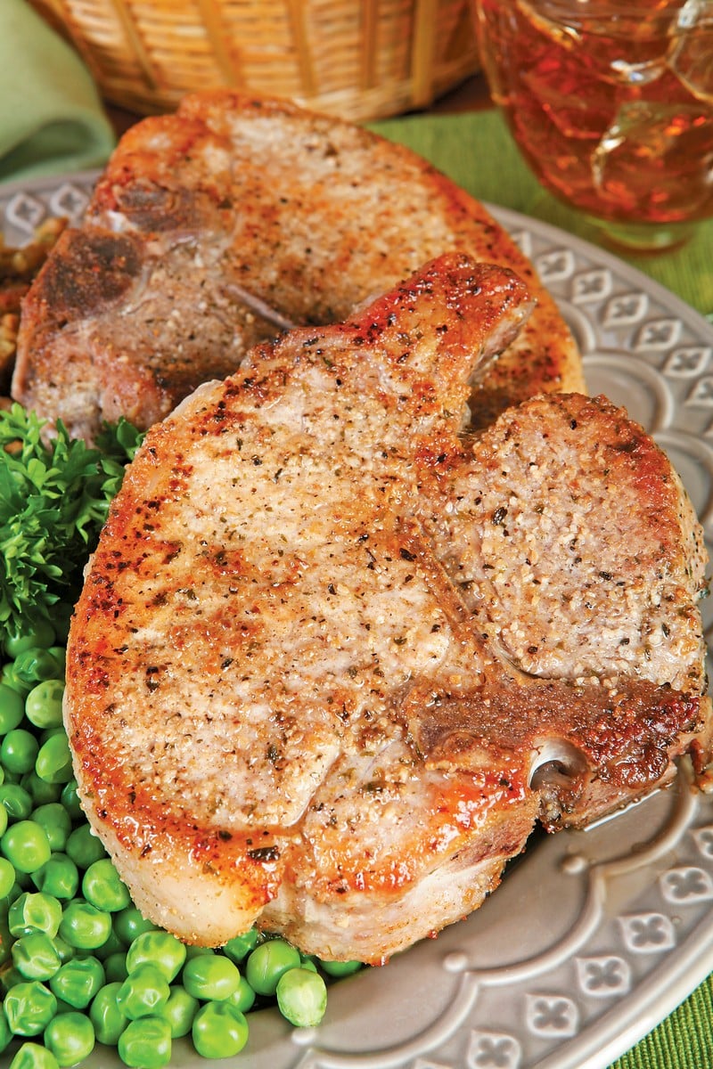 Pork Chops on a Plate with Peas Food Picture