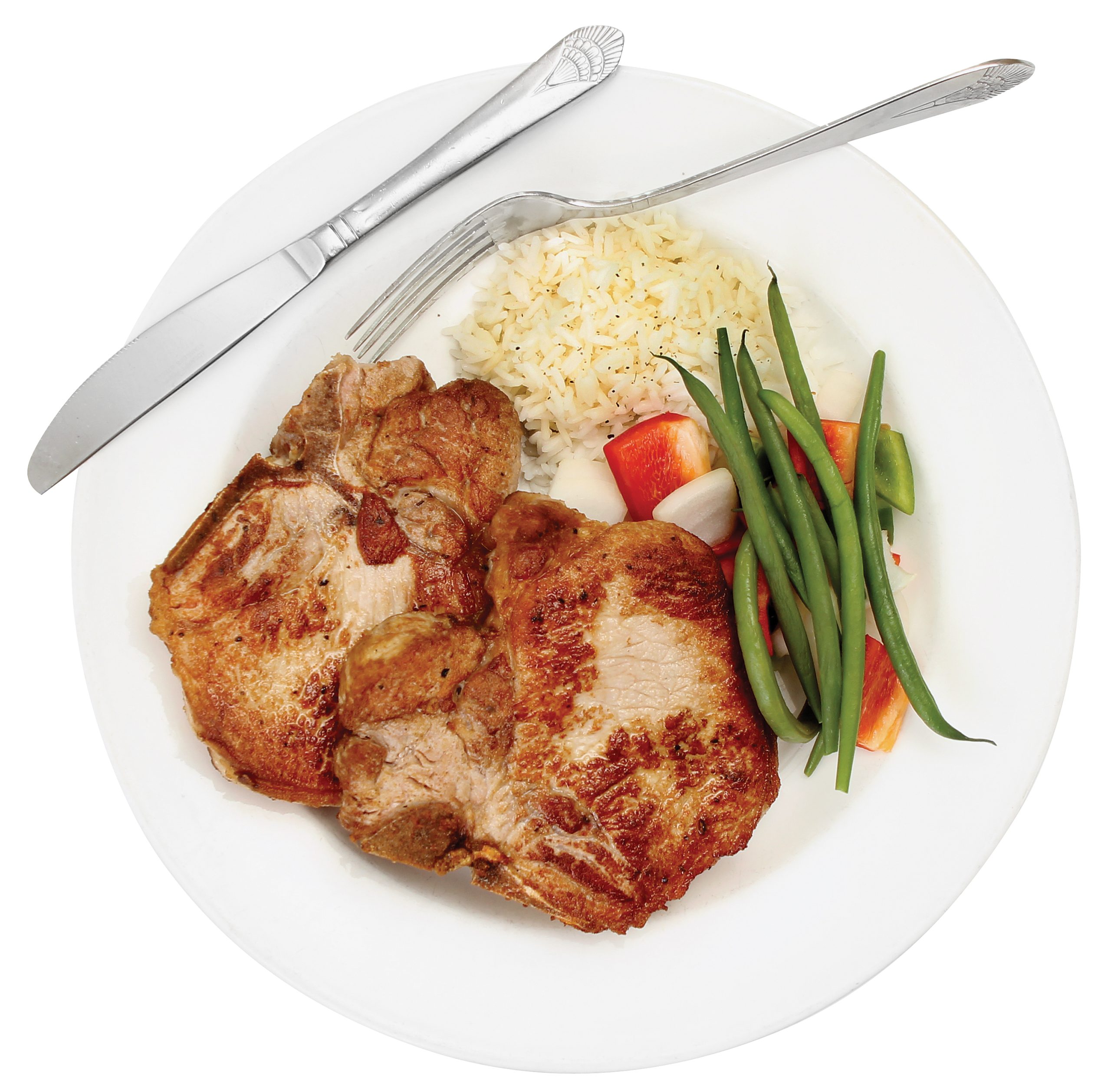 Pork Chop on a Plate with Rice and Veggies Food Picture