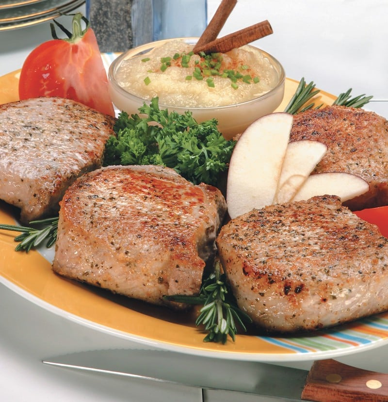 Pork Chops on a Plate with Applesauce Food Picture
