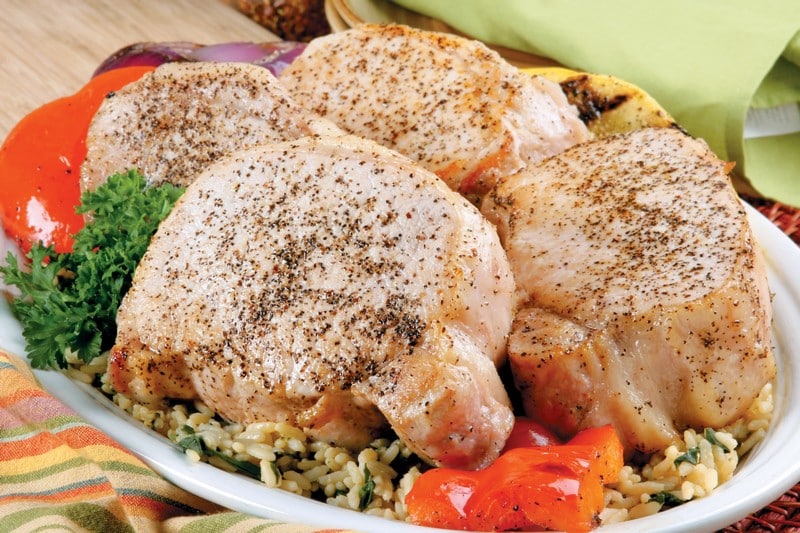 Pork Chops on a Plate with Rice Food Picture