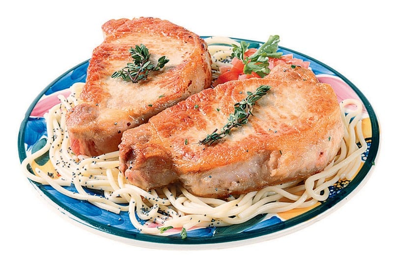 Pork Chops on a Plate with Noodles Food Picture
