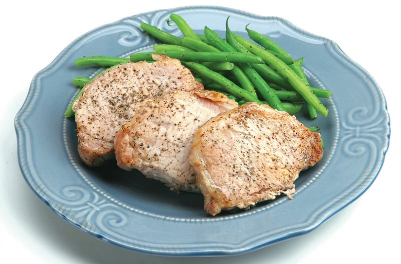 Pork Chops on a Plate with String Beans Food Picture