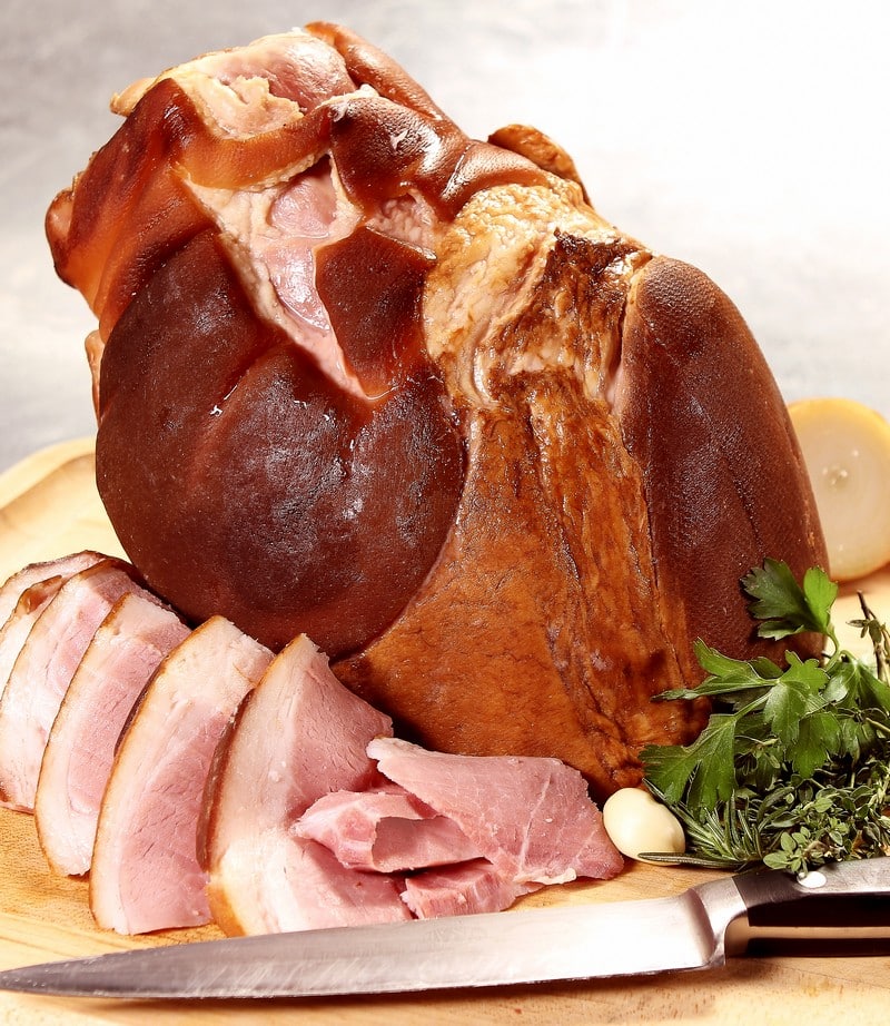 Whole and Sliced Smoked Pork Shank Food Picture