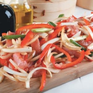 Pork Stir Fry on Cutting Board Food Picture