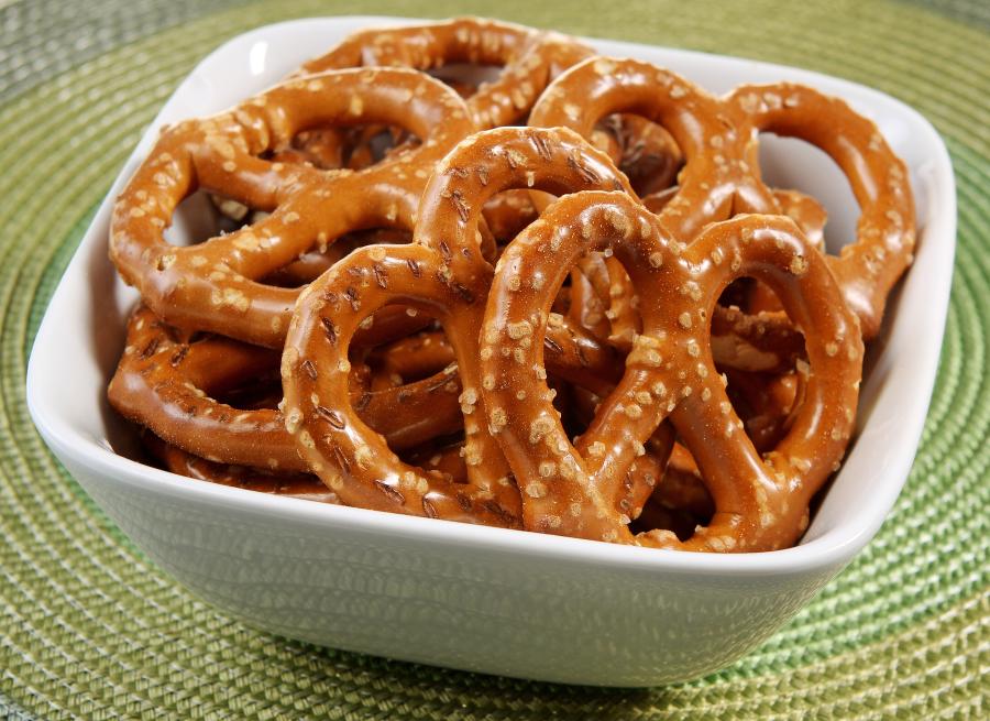 Bowl of Braided Pretzels on Table Food Picture