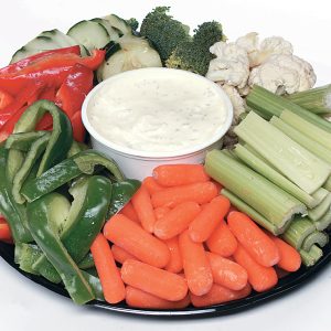Vegetable Produce on Black Tray with Dipping Sauce Food Picture