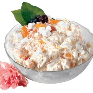 Ambrosia Pudding with Garnish in Clear Bowl Food Picture
