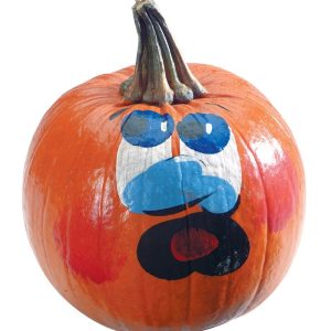 Painted Pumpkin Face on White Background Food Picture